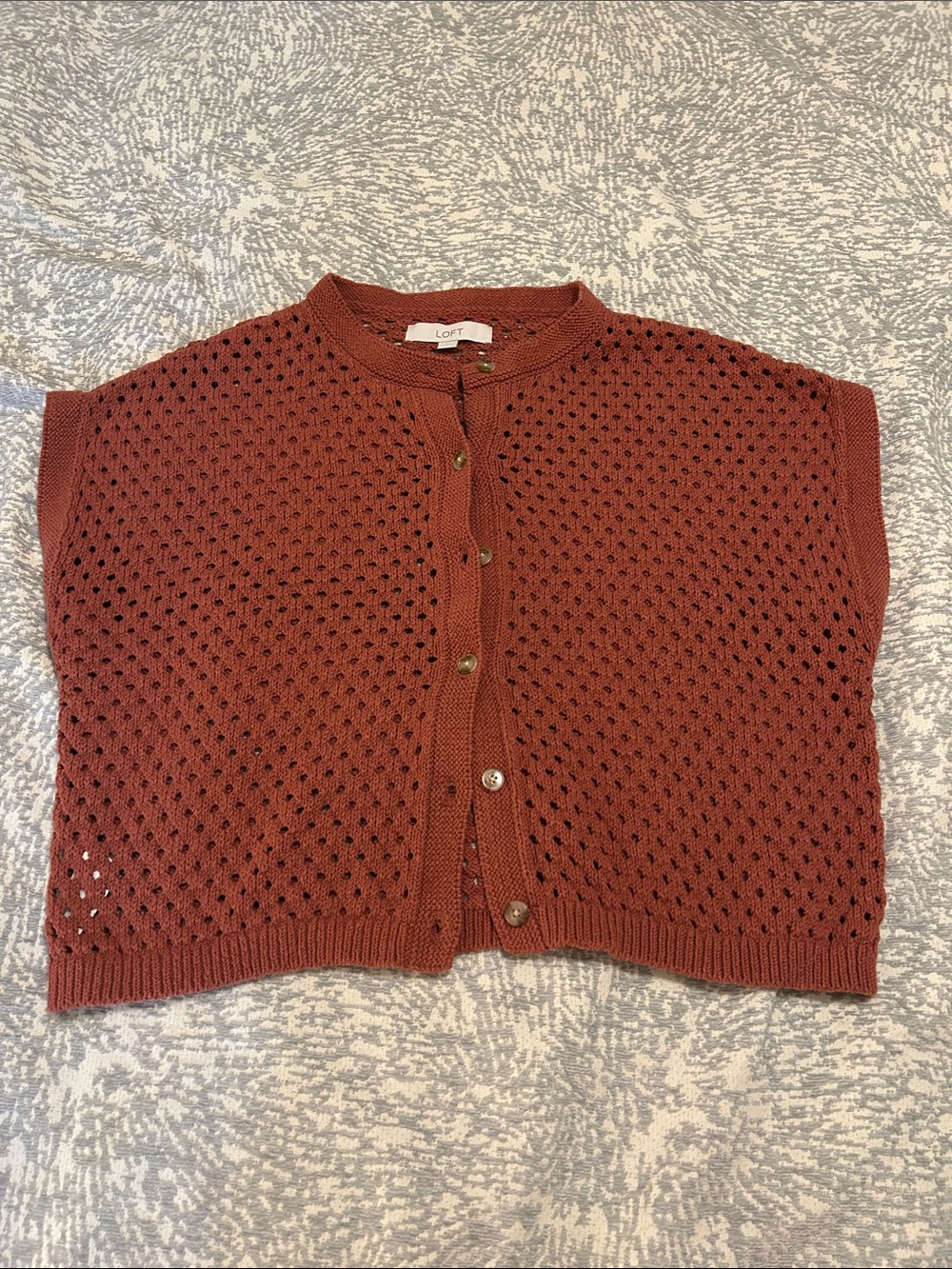 LOFT Rust Orange Open-Knit Button Front Sweater Vest